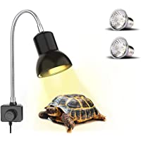 PewinGo Lámpara para Tortuga- Lámpara de Reptiles y Anfibios con 2 Bombillas de Luz Solar UVA UVB de 25 W y Abrazadera…